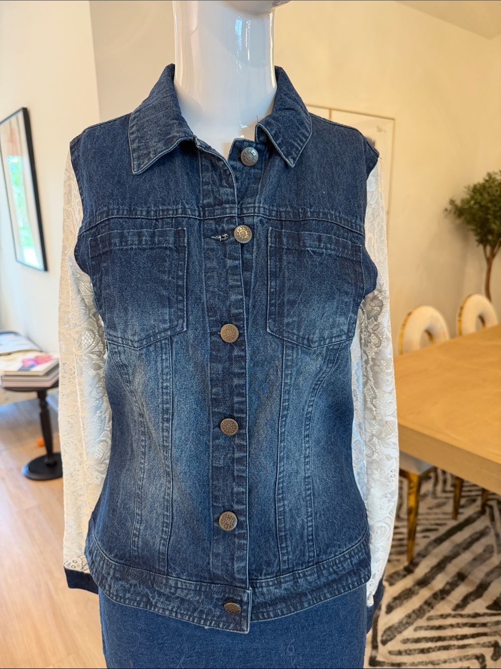 OSO Casuals Dark Denim Shirt/Jacket with White Lace Sleeves